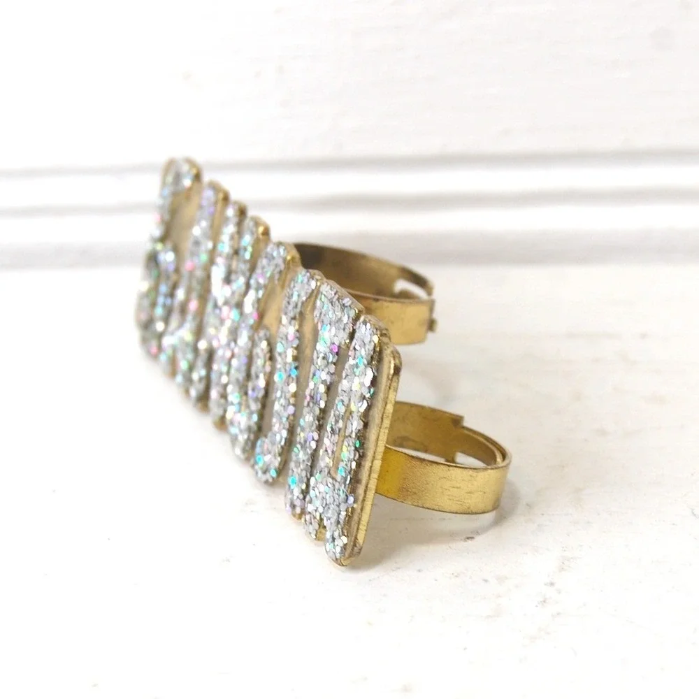 Gangsta Ring Spell out 3 Finger Adjustable Gold-tone‎ jewelry Rubie's Costume